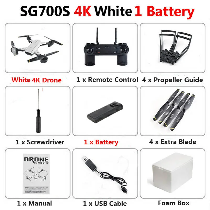 White 4K 1b Foam SG700-S Профессиональный складной Дрон с двойной камерой 1080P 720P 4K WiFi FPV широкоугольный оптический поток RC Квадрокоптер вертолет - Цвет: White 4K 1b Foam