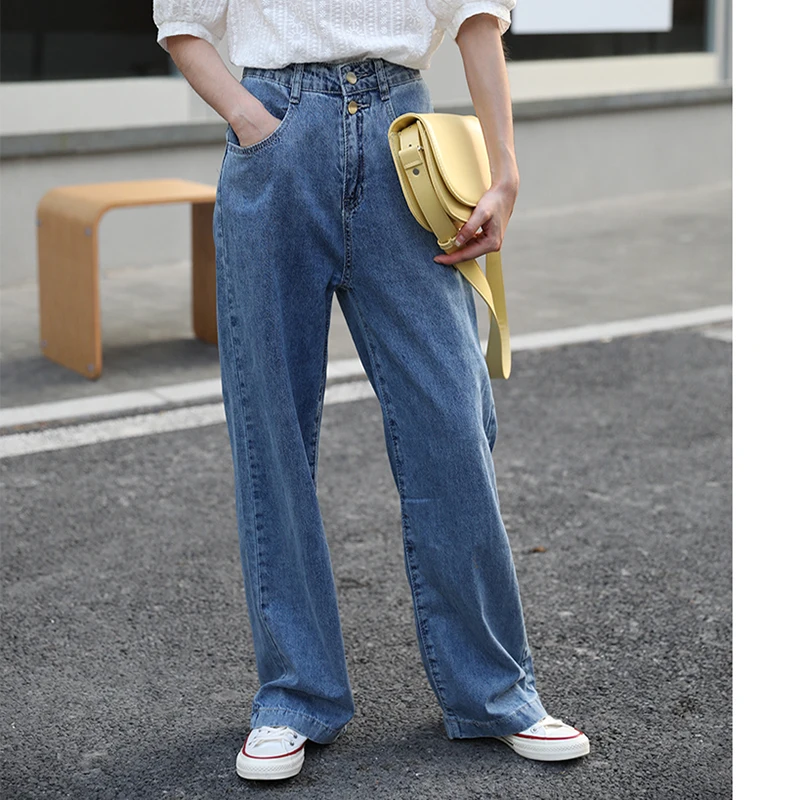 

Blue Straight Women's Fashion Jeans Oversize High Waist Baggy Boyfriend Punk Denim Pants Street Fashion Loose Casual Trouser