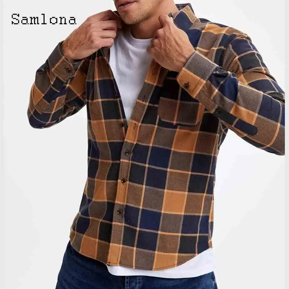 

Plus Size 3xl Male Long Sleeve Casual Shirt blusas Sexy Men clothing 2021 Single-breasted Top Streetwear Model Plaid Mens Blouse