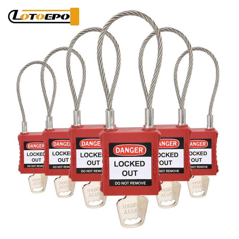 

EP-8541 175mm Cable Padlock Six Colors - 6 Pack - Keyed Different - OSHA Compliant Loto Locks with 1 Key Per Lock