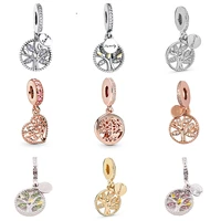 clear cz life tree of family pendant fit original pan charms bracelet for women fine jewelry making diy rose gold beads pulseras
