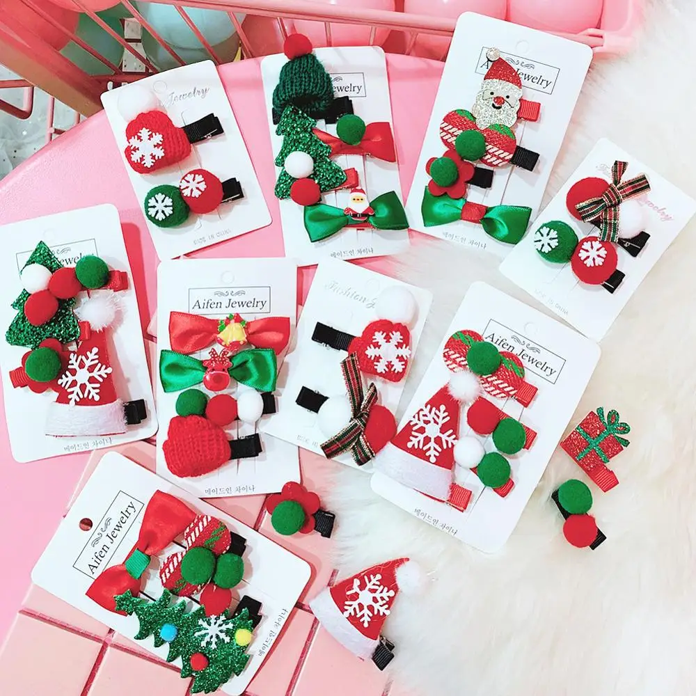 Милый Рождественский Набор заколки для волос конфеты Санта-Клаус заколка