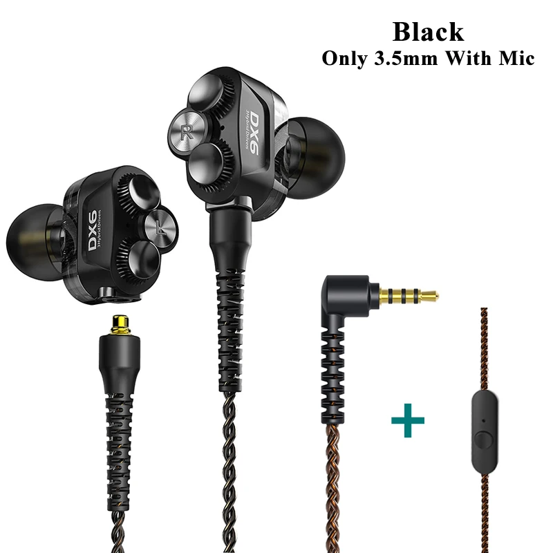 Black with mic Plextone DX6 Bluetooth наушники три единицы 3,5 мм наушники-вкладыши спортивные стерео Бас HIFI Проводная гарнитура с MMCX кабелем для Xiaomi - Цвет: Black with mic