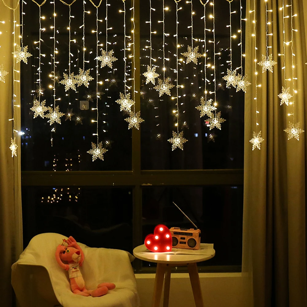 

3.5M Christmas Decoration Curtain Snowflake Icicle LED String Lights Flashing Lights Curtain Light Home Outdoor Party Lights