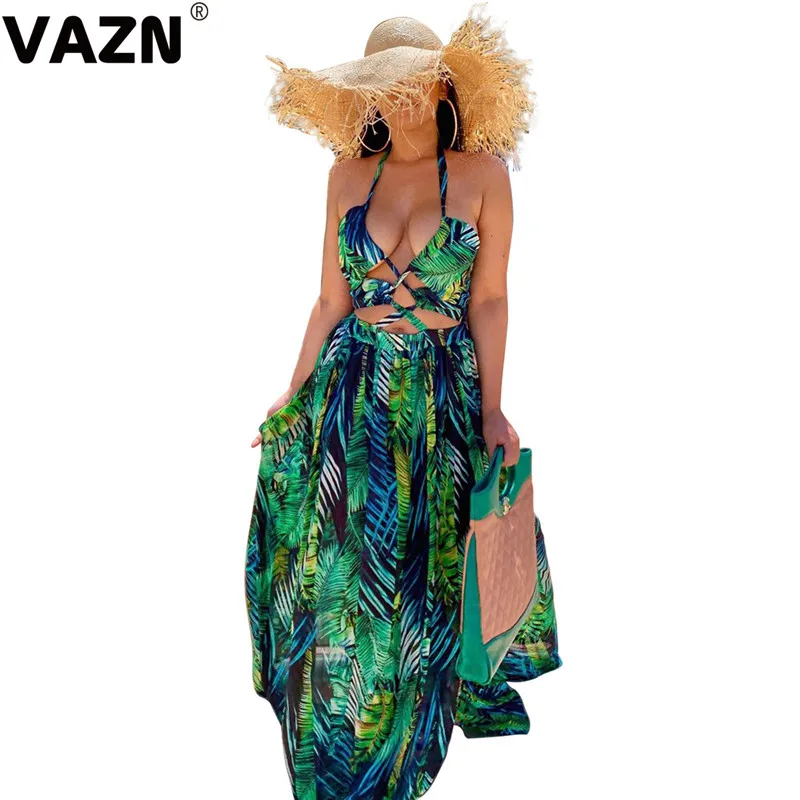 Выходное шифоновое платье макси с открытой спиной и лямкой на шее|Женские платья|