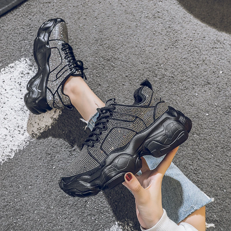 Обувь со стразами; женские кроссовки на платформе; бренд; zapatos de mujer; женские кроссовки на толстой подошве с кристаллами; шикарные кроссовки