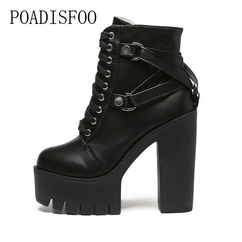 Женские пикантные Черные Ботинки martin на квадратном каблуке платформе 13 см Каблук