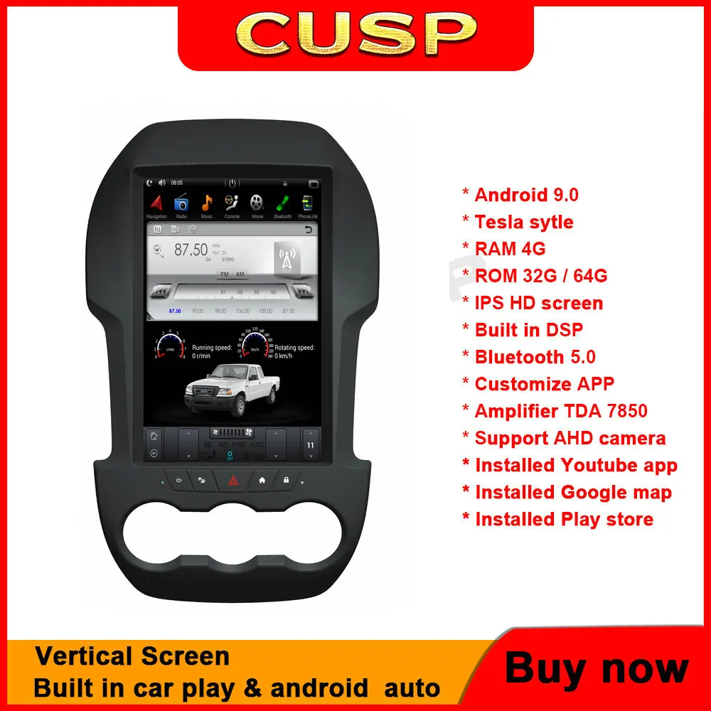 

CUSP Tesla Vertical screen Android 9.0 Car Multmedia Player for Ford Ranger Ford F250 2011-2016 GPS Radio Auto Stereo Navigate