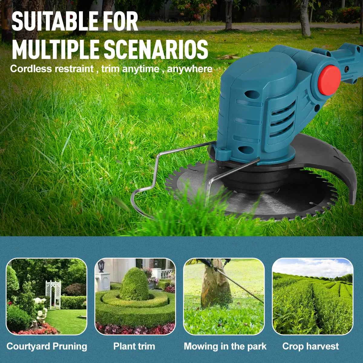 

1800W Electric Grass Trimmer Cordless Lawn Mower Hedge Trimmer Adjustable Handheld Garden Pruning Power Tool for Makita Battery