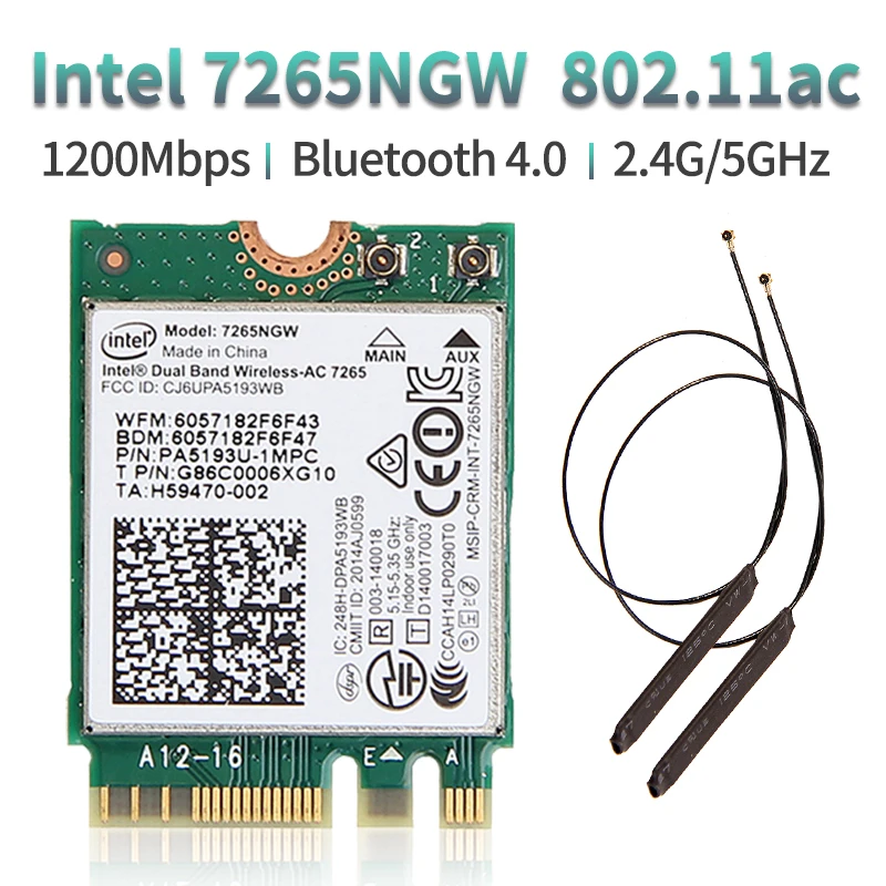 1200 Мбит/с беспроводной адаптер 7265 7265NGW NGFF M.2 Wlan карта Wi Fi сетевая с антенной Bluetooth 4 0
