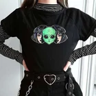 Женская футболка в готическом стиле, Свободный Топ в стиле Харадзюку, с мультяшным инопланетянином, летний винтажный Повседневный Топ с короткими рукавами
