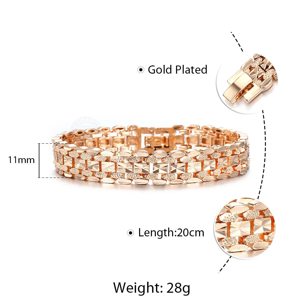 

11mm 585 Rose Gold Bracelet Bangle for Women Men Carved Chain Wristband Jewelry Wedding Gift CB41