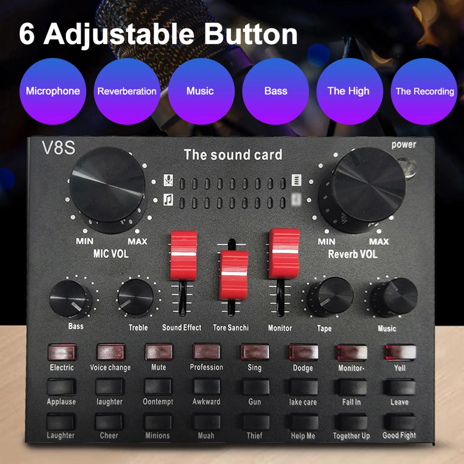 

V8S Live Sound Card Microphone Set 8 Modes Audio Recording Live Streaming Equipments