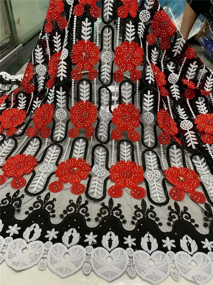 

New arrival african lace fabrics high quality France cord lace guipure lace fabric for Nigerian stones lace fabr FW94