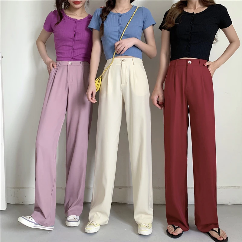 

All-match Wide Leg Pants Women 2021 Summer High Waist Fashion Suits Pants Elegant Loose Casual Trouser Plus Size Outfit Female