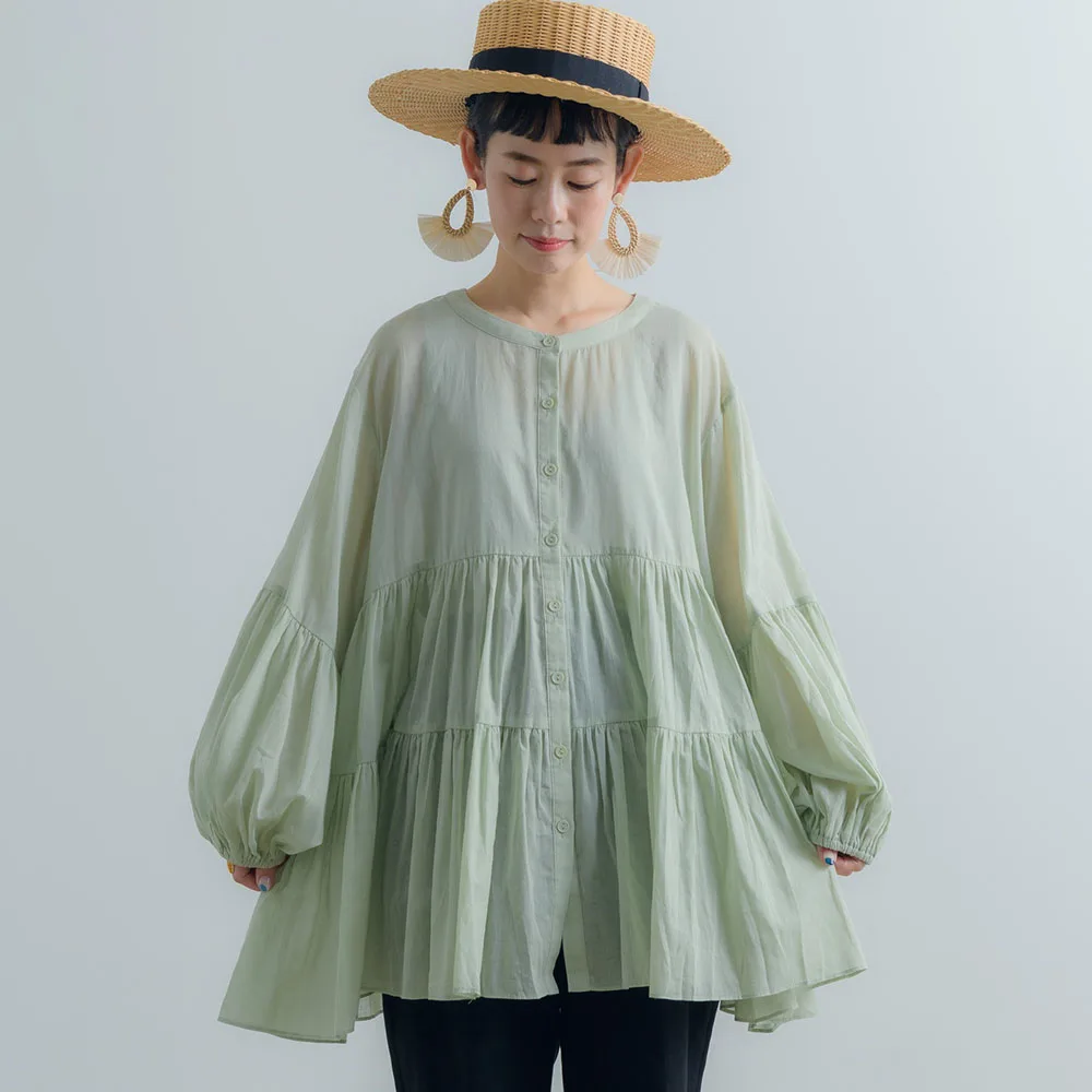 Японская шифоновая женская блузка рубашки с рукавами фонариками осень весна 2020
