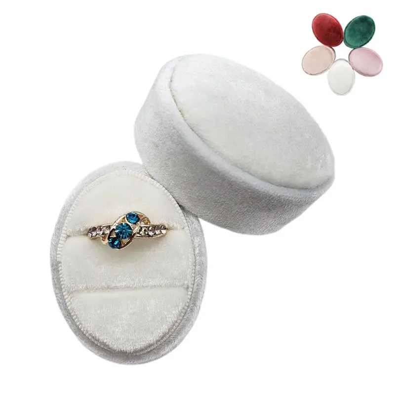

Velvet Double Ring Box Oval Wedding Ceremony Ring Box with Detachable Lid
