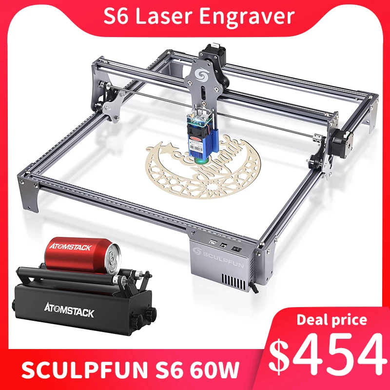 

SCULPFUN S6 60W Laser Engraver CNC Desktop DIY Laser Engraving Cutting Machine with 410x400 Engraving Area Spot Compression