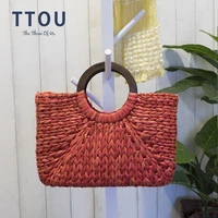 ttou 2019 hand basket shopping bag pink color bali island hand woven bag butterfly buckle straw bags satchel bohemia beach bag