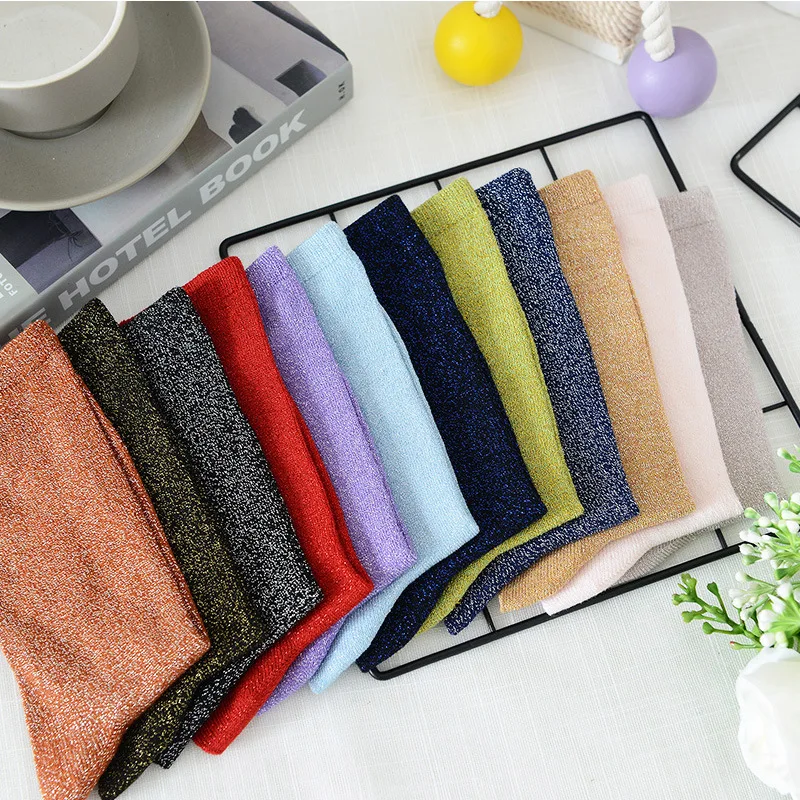 Модные золотые и серебряные вязаные женские носки в Корейском стиле летние