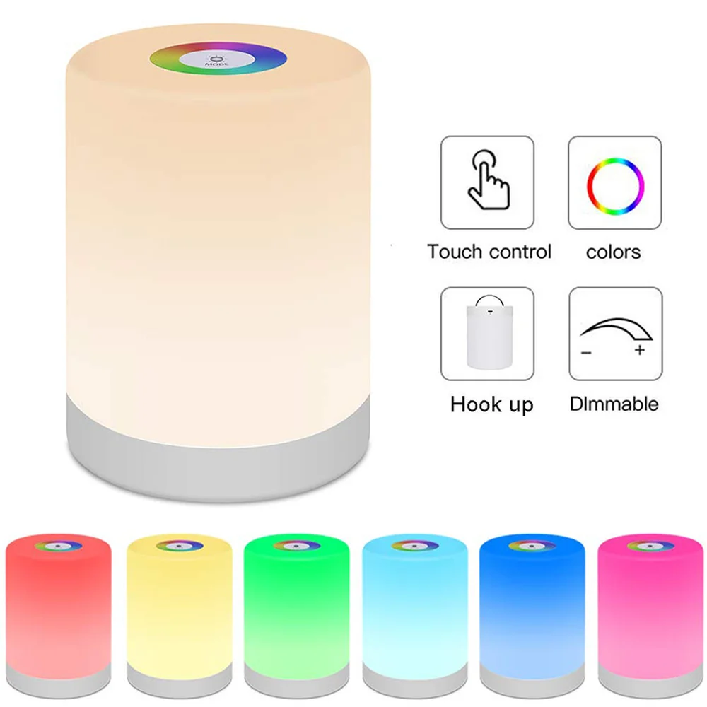 

Smart Colorful LED Night Light Touch Sensor Dimmable USB Rechargeable Portable Table Lamp Indoor Bedroom Bedside Drop Shipping