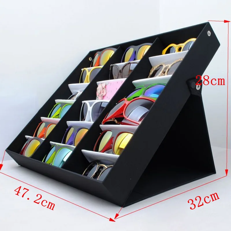 

High 18 Grids Eyeglass Sunglasses Glasses Storage Display Box Holder Case Organizer UEJ