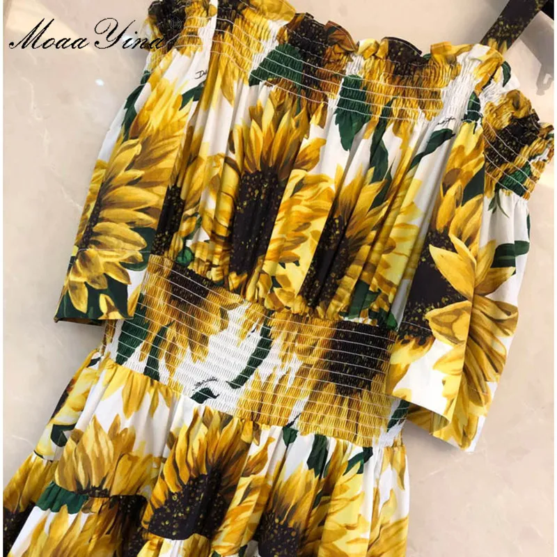 Женское платье с принтом подсолнухов MoaaYina летнее дизайнерское эластичной талией