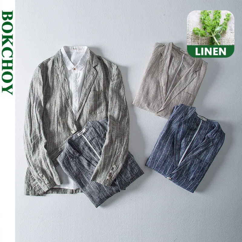 Новинка 2020 Льняная мужская куртка в стиле ретро повседневная с длинным рукавом