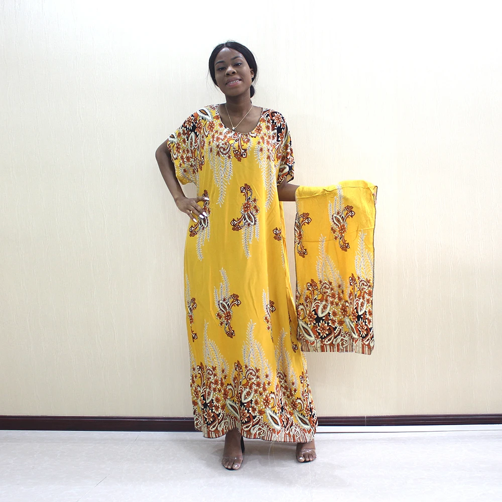 Женское платье с шарфом в африканском стиле повседневное золотистое из чистого