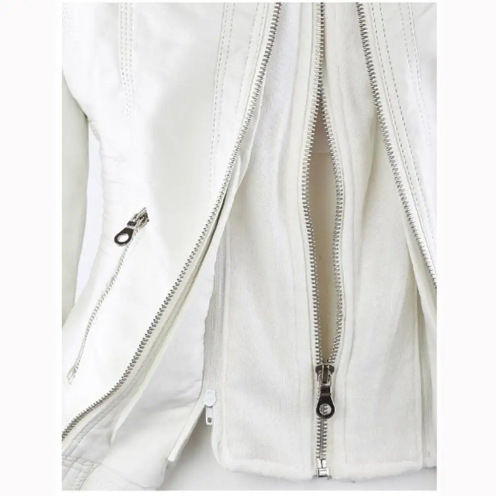 Женская ветровка из ПУ кожи однотонная белая куртка на молнии с длинным рукавом в