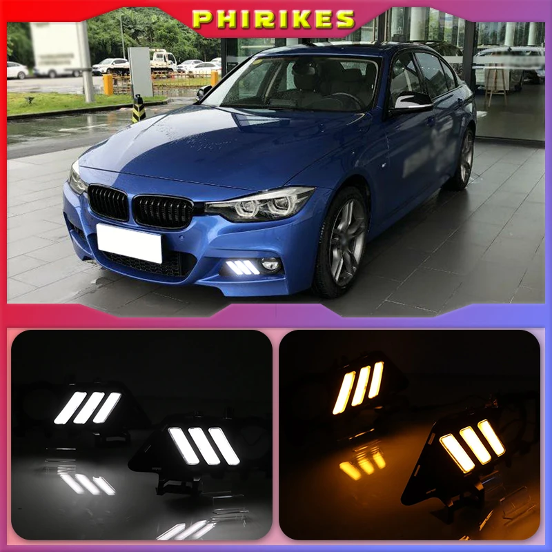 For BMW F30 F35 3 Series 2013-2019 Daytime running lights LED DRL Fog lamp driving lights with Yellow Turn Signal Function Relay