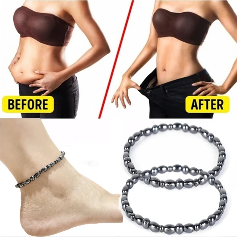 

2Pcs Magnetic Weight Loss Anklet Bracelet Black Gallstone Slimming Anklet Stimulating Acupoints Therapy Arthritis Pain Relief