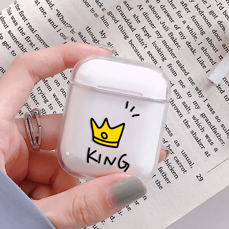 Luxury Couple Crown Style Hard PC Transparent Case for AirPods 1 2 Cartoon Patterned Wireless Earphone Charging Box Cover Bag | Дом и сад