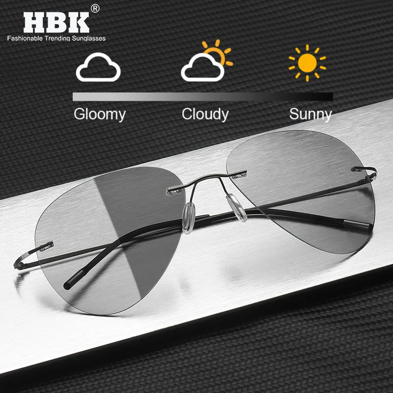 

Pilot Rimless Titanium Polarized Sunglasses Men Vintage Ultralight Brand Designer Frameless Photochromic Sun Glasses for Women