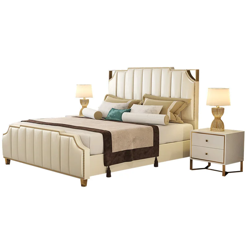 

Postmodern soft bed simple double hotel bed model room bedroom furniture leather bed master bedroom 1.8M European style