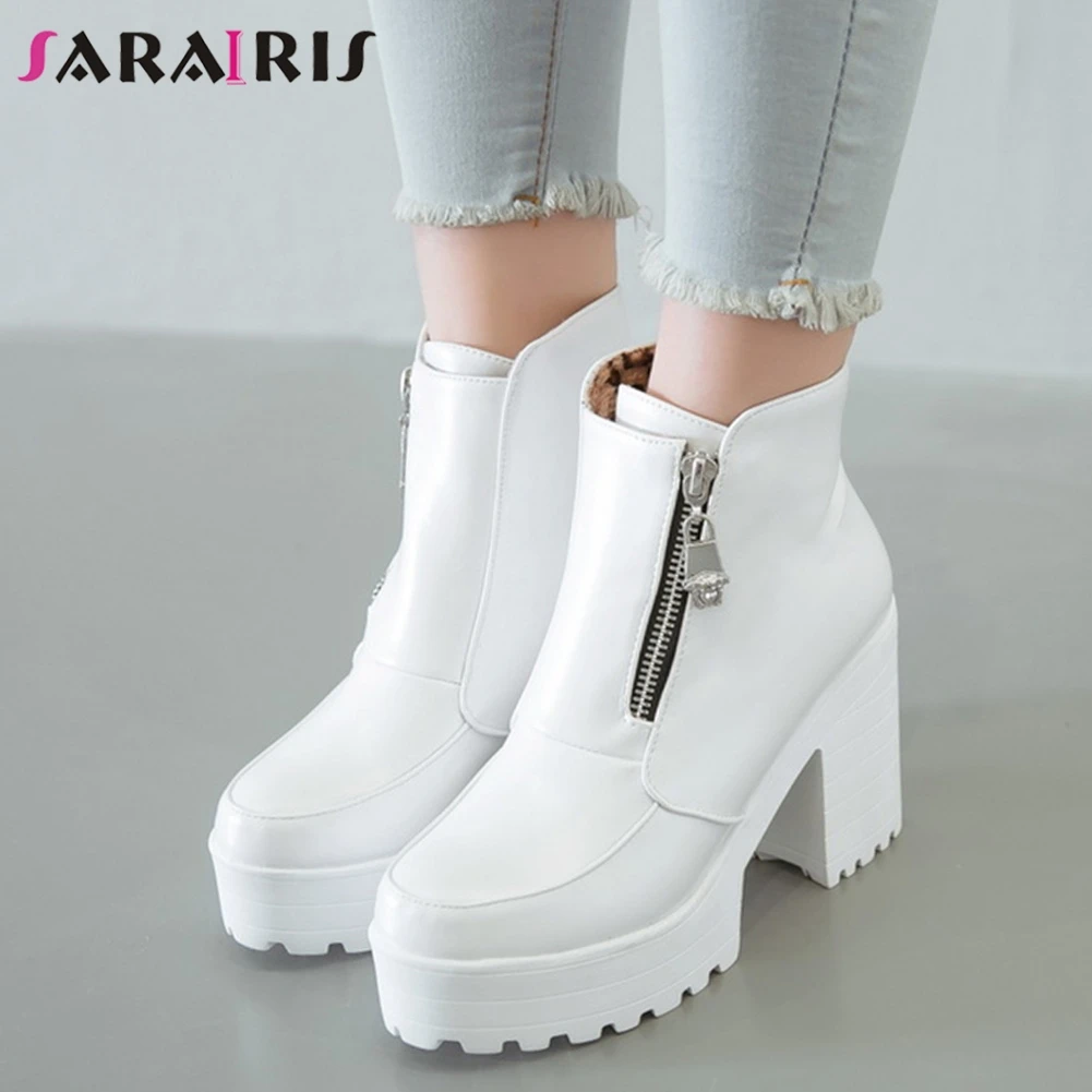 SARAIRIS/Новинка большие размеры 33-43 Модные ботильоны на молнии женские высокой