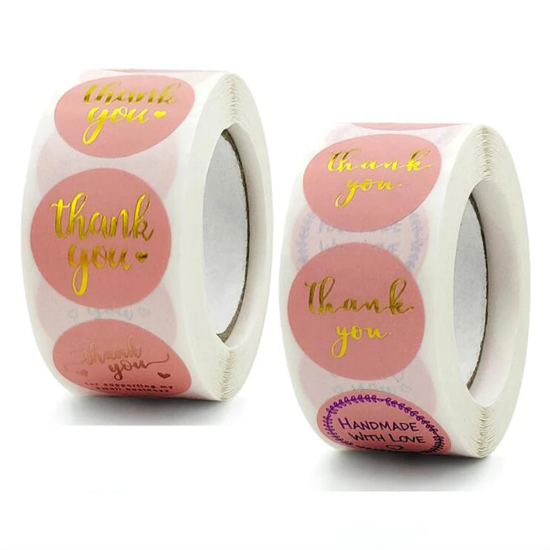 

Bronzing Handmade with Love Thank You Stickers Adhesive Labels Scrapbook Seal Stationery Supply Pink Small Business 50PCS
