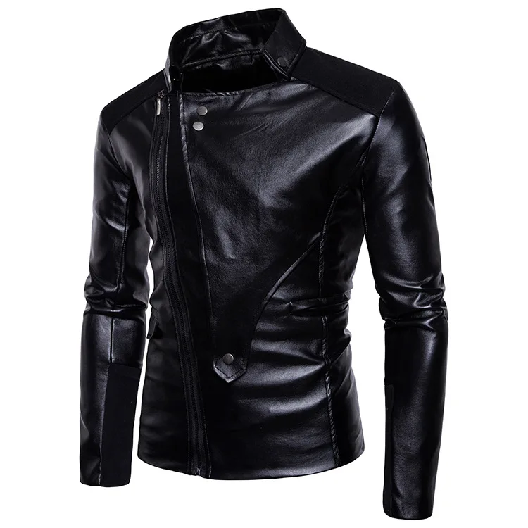 

Men's Leather Jacket Long Sleeve Oblique Turn Down Collar Solid Color Cardigan Jacket Coat Casual Slim Type Zipper Coat Tops