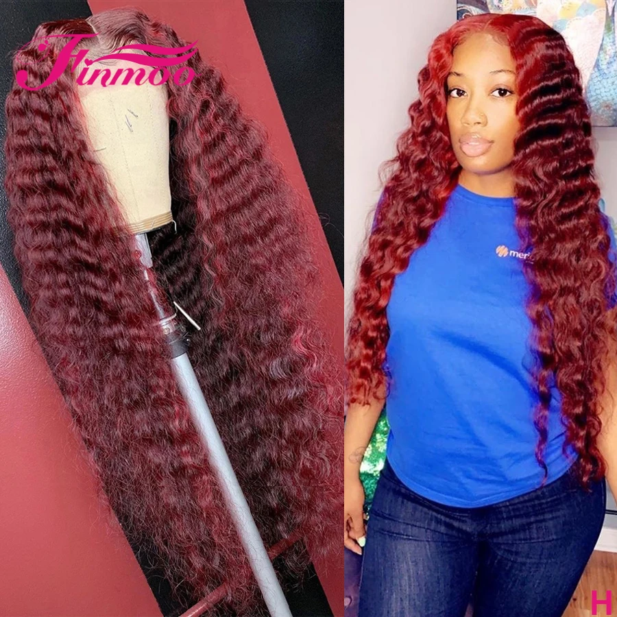 Глубокая волна бордовый часть парик шнурка человеческих волос парики