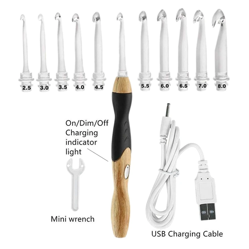 11 Sizes Lighted Crochet Hooks Set - Light Up Rechargeable Hook with 2.5mm to 8mm Sewing machine | Дом и сад