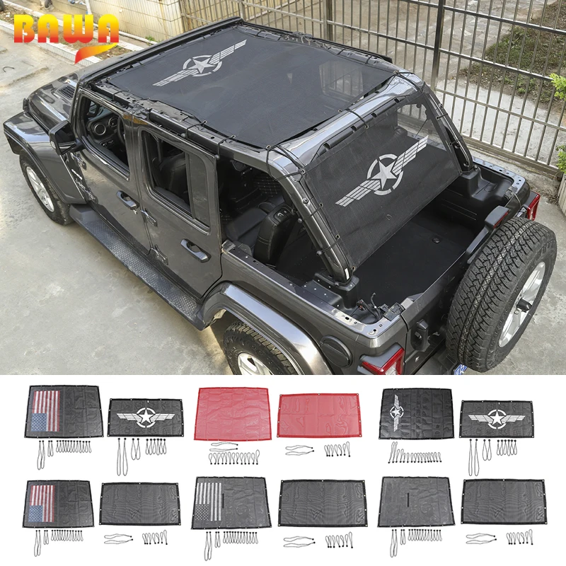 

BAWA Car Roof Net Sunshade Mesh Anti UV Sun Protection Top Full Length Cover Accessories for Jeep Wrangler JL 2018+ 4door