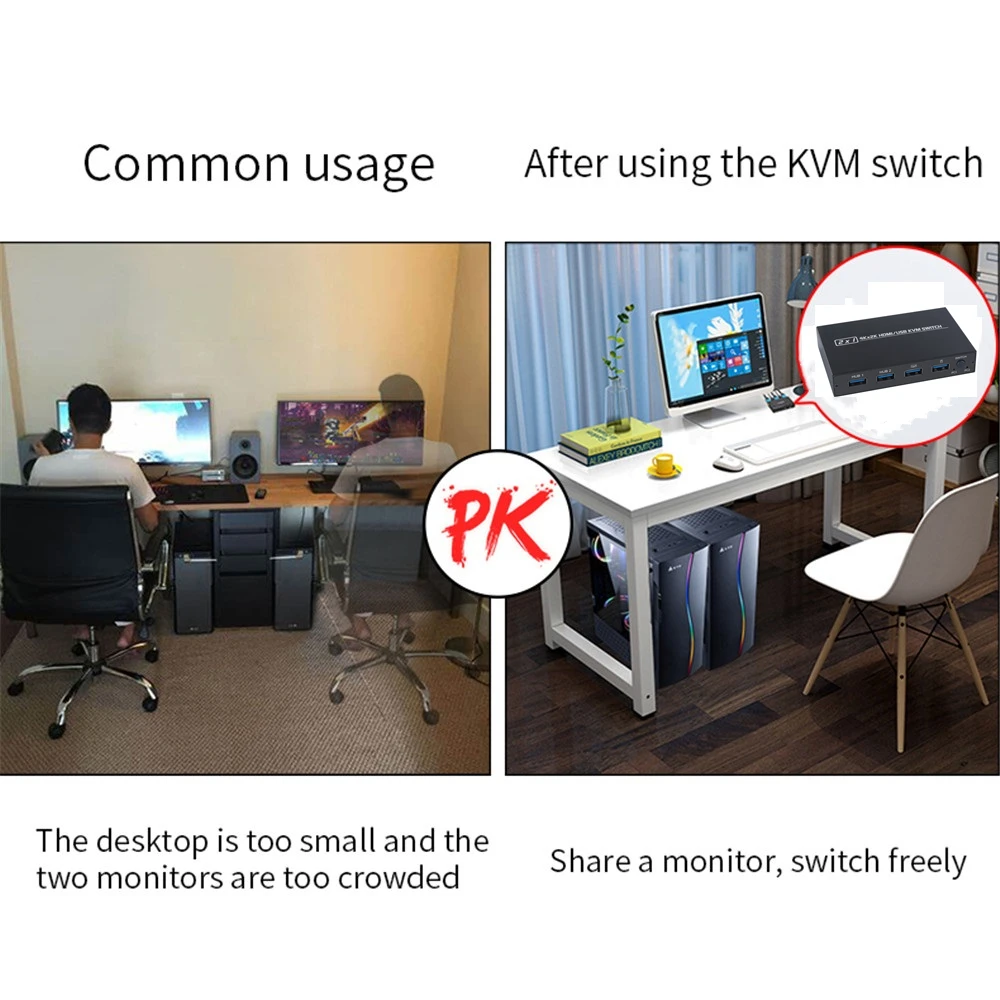 4KX2K KVM переключатель сплиттер 2-портовый HDTV USB Plug And Play популярный для совместного