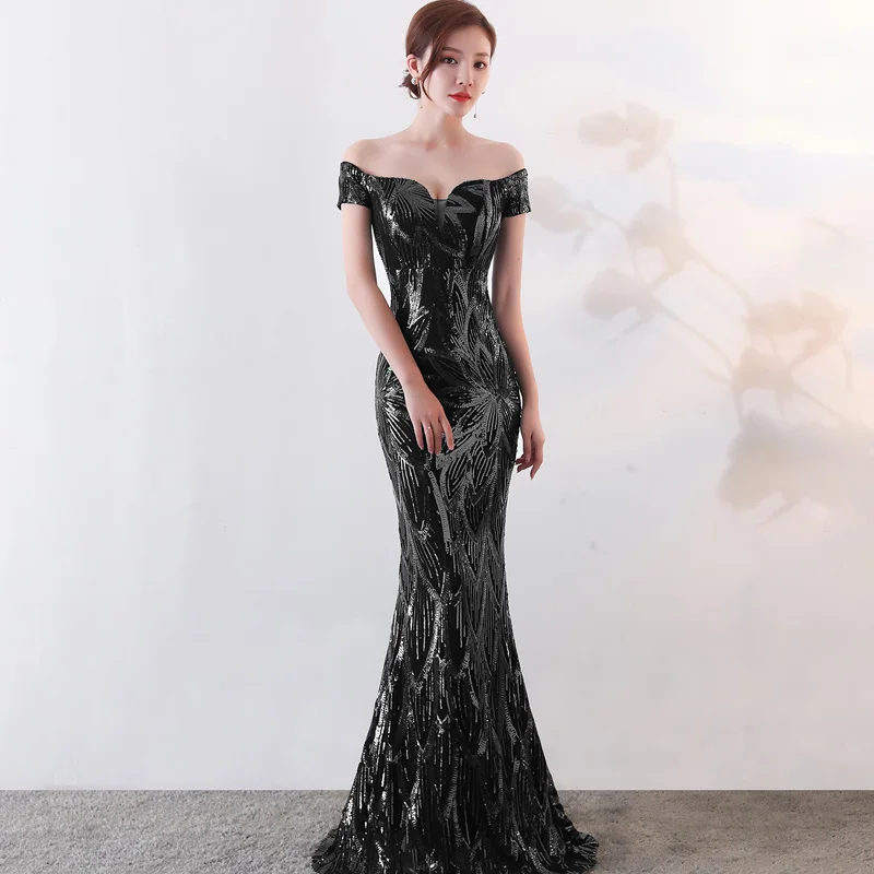 Для женщин с открытыми плечами Длинные вечерние платья сексуальное платье