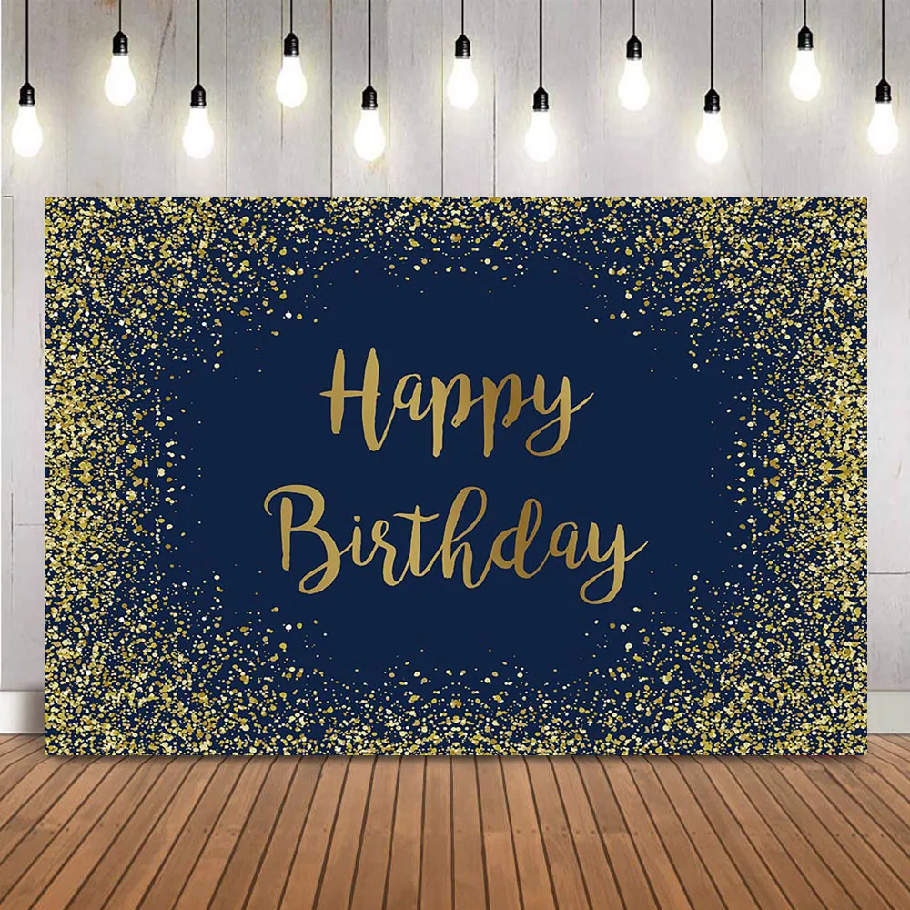 

Navy Blue Birthday Backdrop Gold Glitter Happy BIrthday Party Decoration Adult 16th 18th 21th 30th 40th 50th 60th Decoration