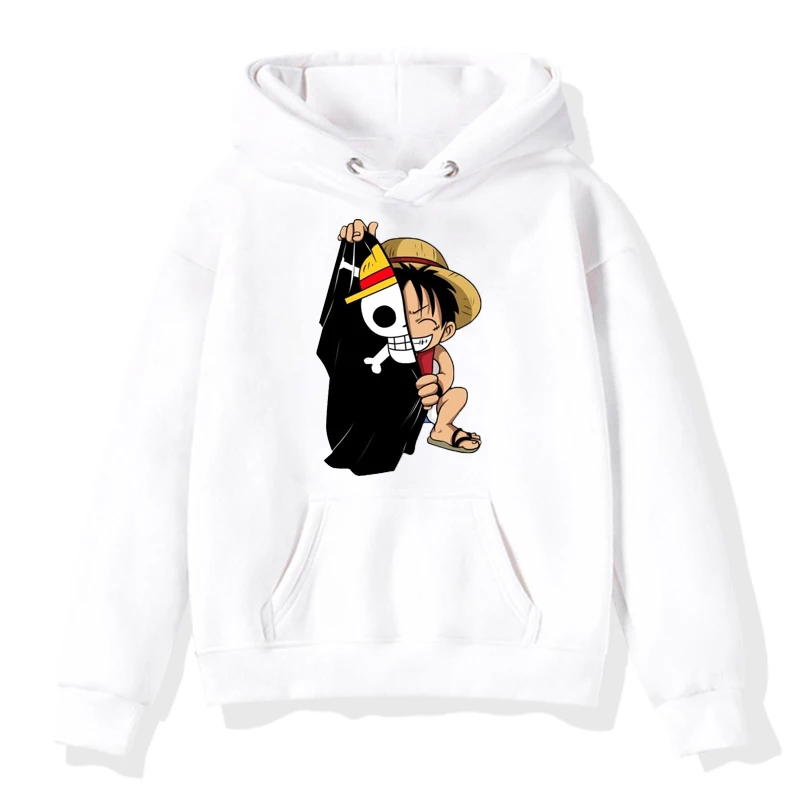 

New Cute One Piece Luffy Sweatshirt Kids Boys Cartoon Fashion Harajuku Casual Tops Girl Pullover Hoodies Student Clothes Outwear