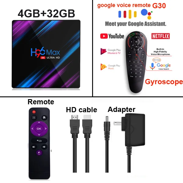4G 32G G30S H96 MAX Smart Android 9,0 tv Box 4 ГБ ОЗУ 32 Гб 64 Гб Rockchip RK3318 4K USB3.0 2,4G 5G Wifi Bluetooth телеприставка - Цвет: 4G 32G G30S