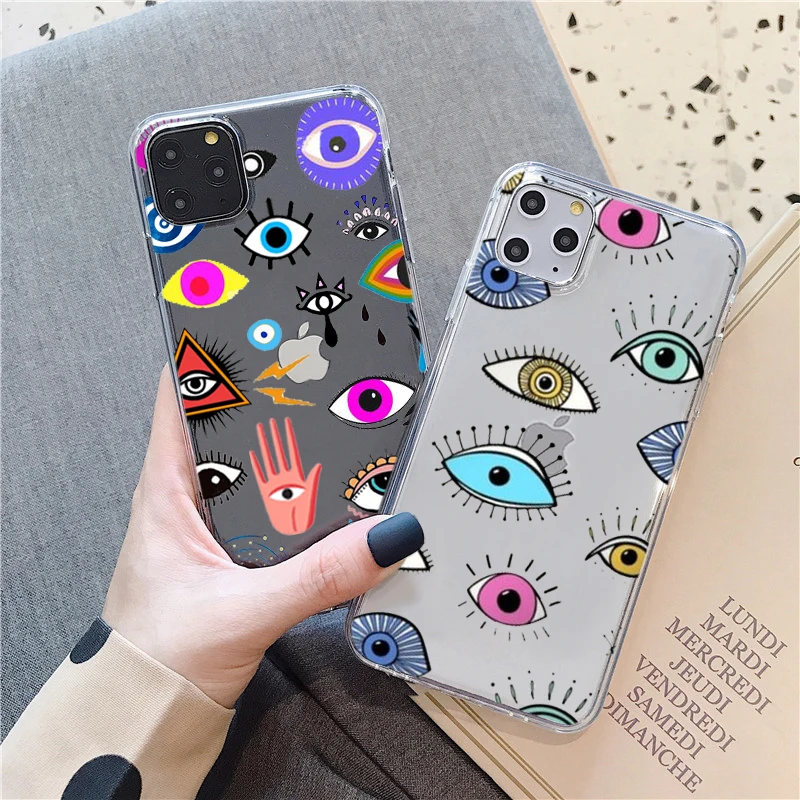 

Evil Eye Illustrations clear Phone Case For IPhone 11 12 Pro MAX Mini XS X XR 6s 6 7 8 Plus perfect Soft TPU Cover