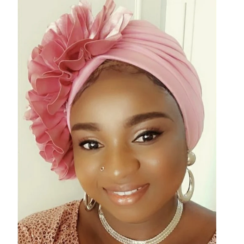 

2021 Fashion Women's Turban Caps Big Flowers Headscarf Bonnet Wedding Party Hat Head Wraps Ready to Wear Hijab Scarf Turbante