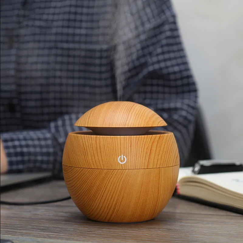 

130ml Aroma Essential Oil Diffuser USB Ultrasonic Air Humidifier mini with Wood Grain 7 Color LED Light for Office Home
