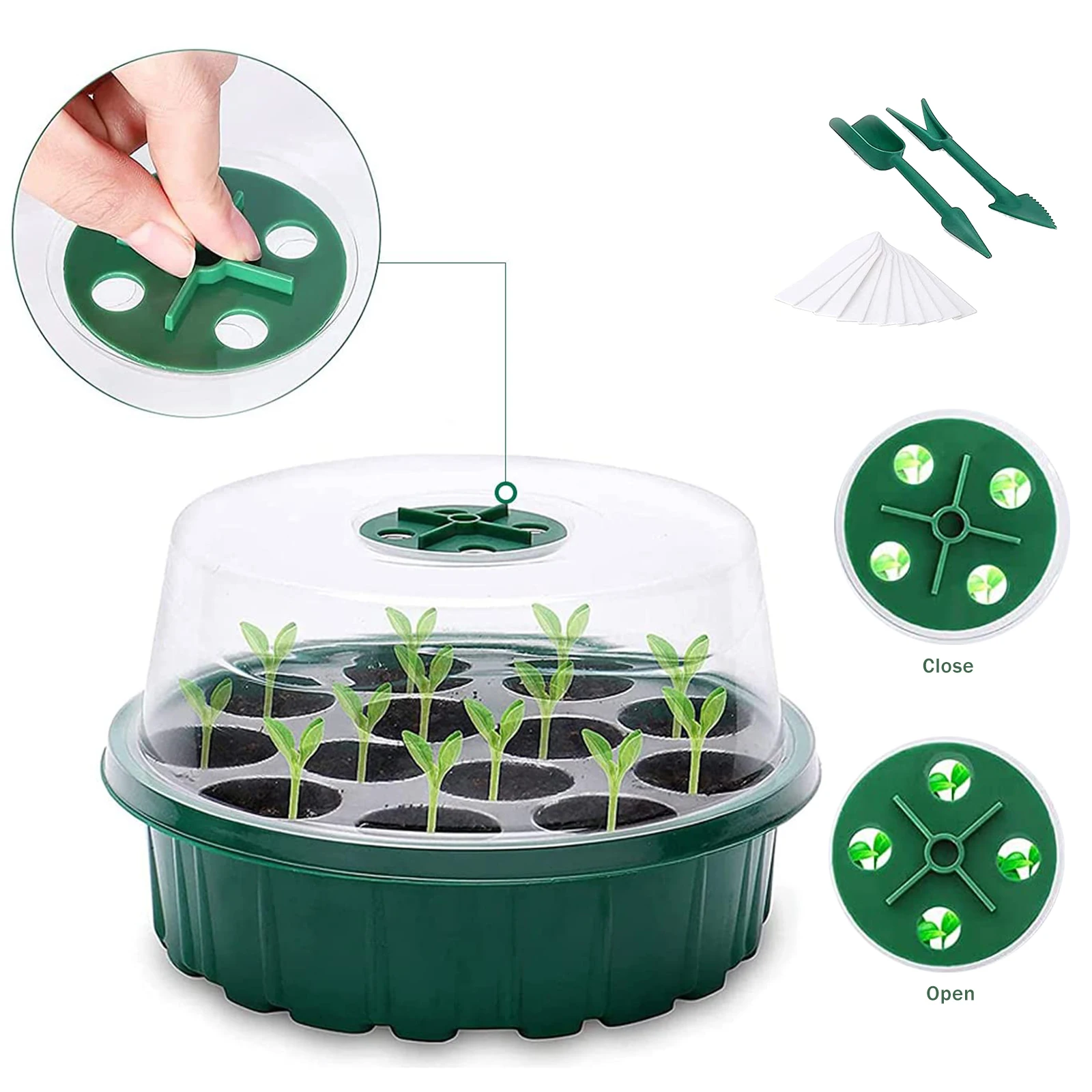 6Pcs Round Seed Trays Plant Starter Seedling Trays With Plant Labels Tools Greenhouse Humidity Adjustment Dome For Garden Home